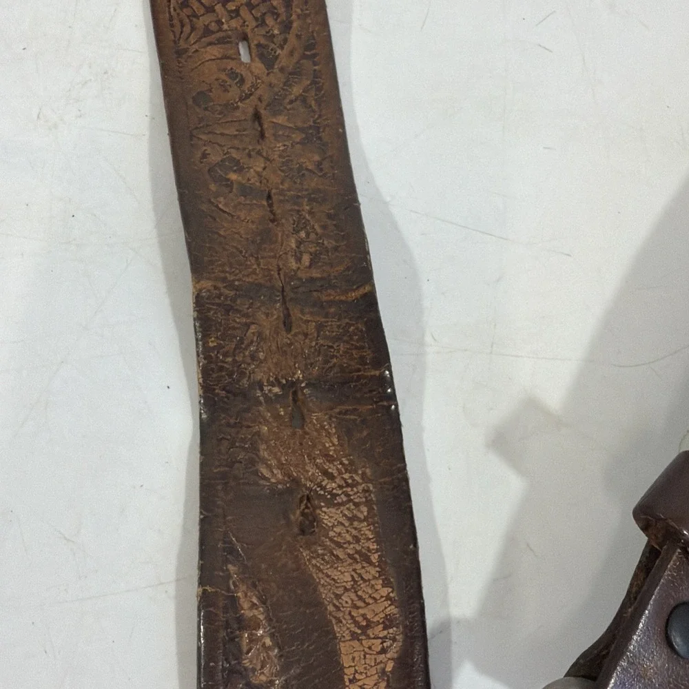 Mens Vintage Brown Leather Hand Tooled Belt USA Eagles America Made Mexico 38